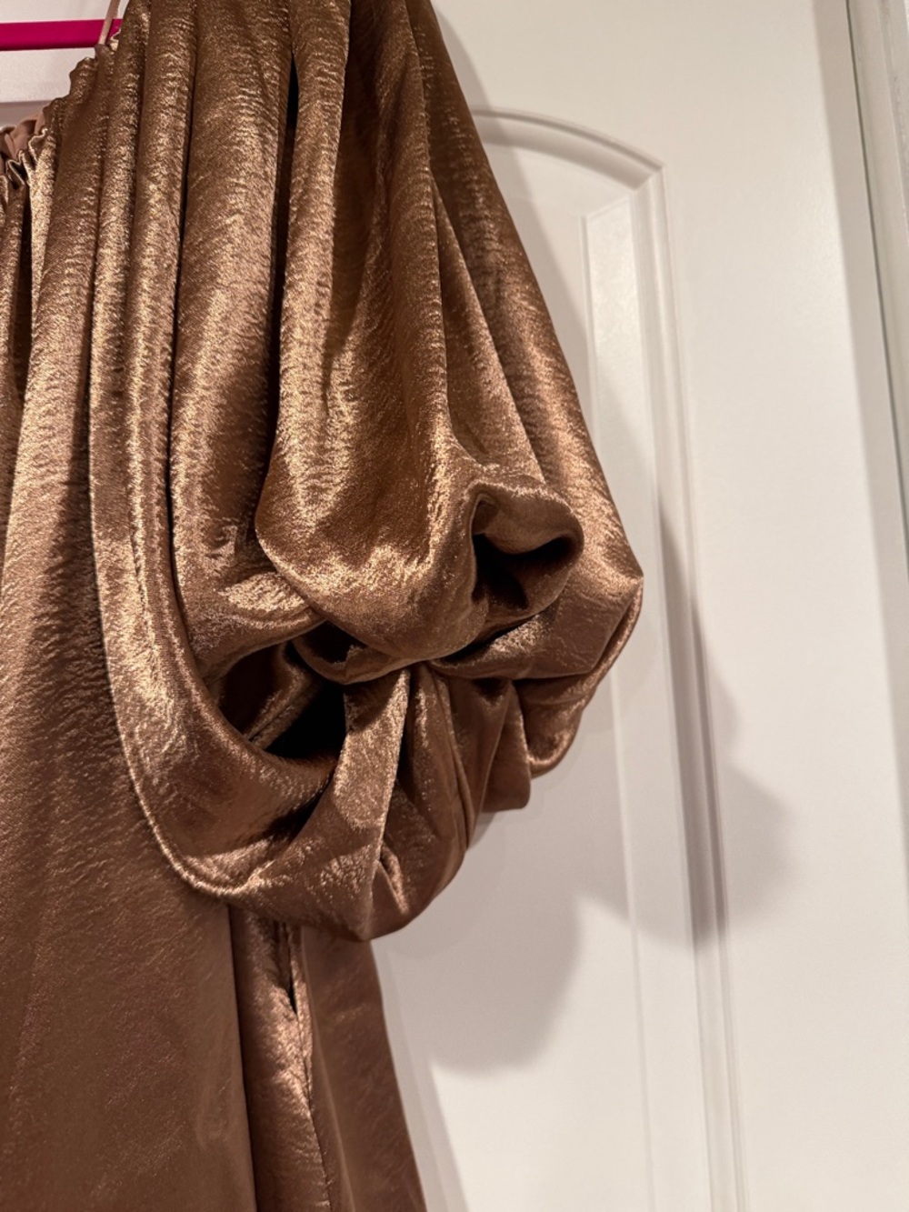Mare mare at Anthropologie mocha shimmer off the shoulder puff sleeve dress med - Picture 7 of 10